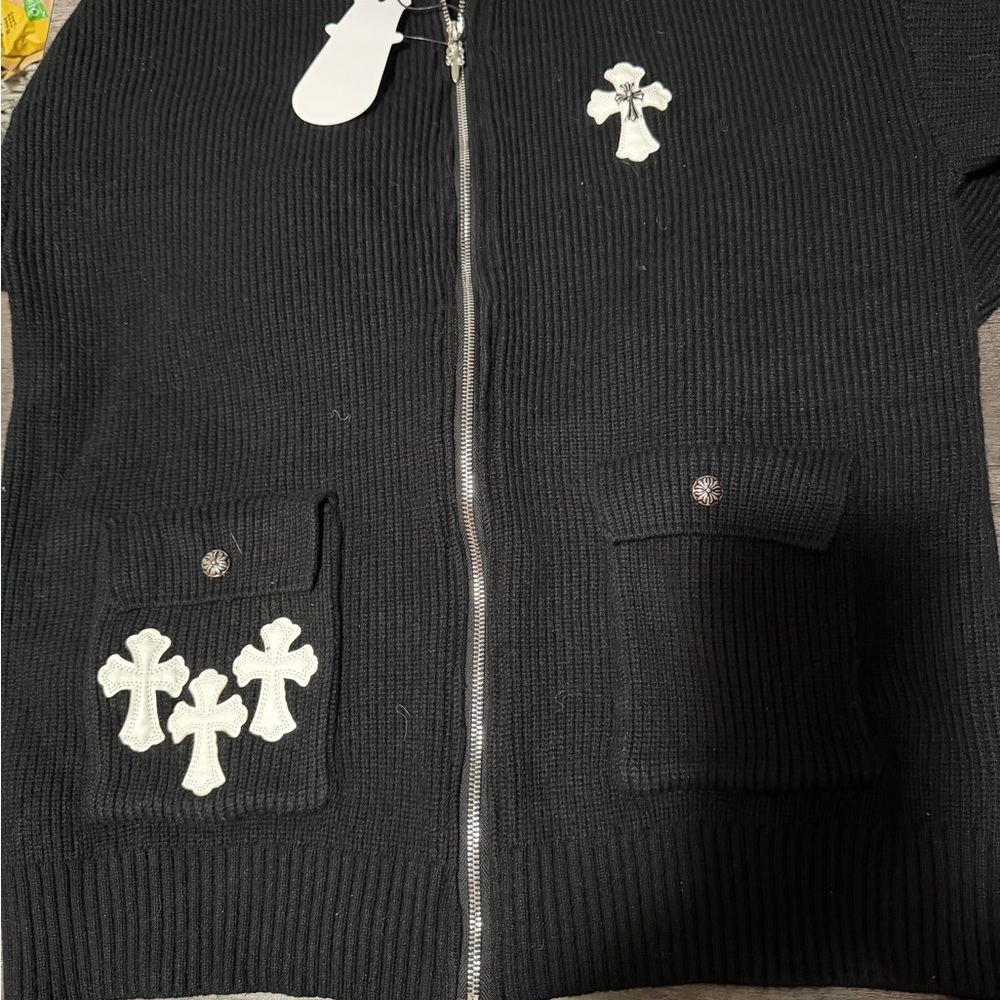 Chrome Hearts Black Sweater with White Cross Accents